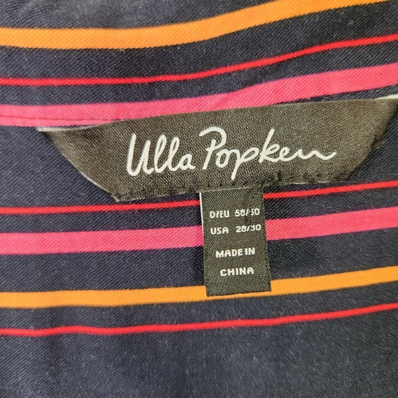 Ulla Popken Button Up Long Sleeve Blouse Tunic Long Shirt Navy Pink Stripe 28 30 - Picture 3 of 8